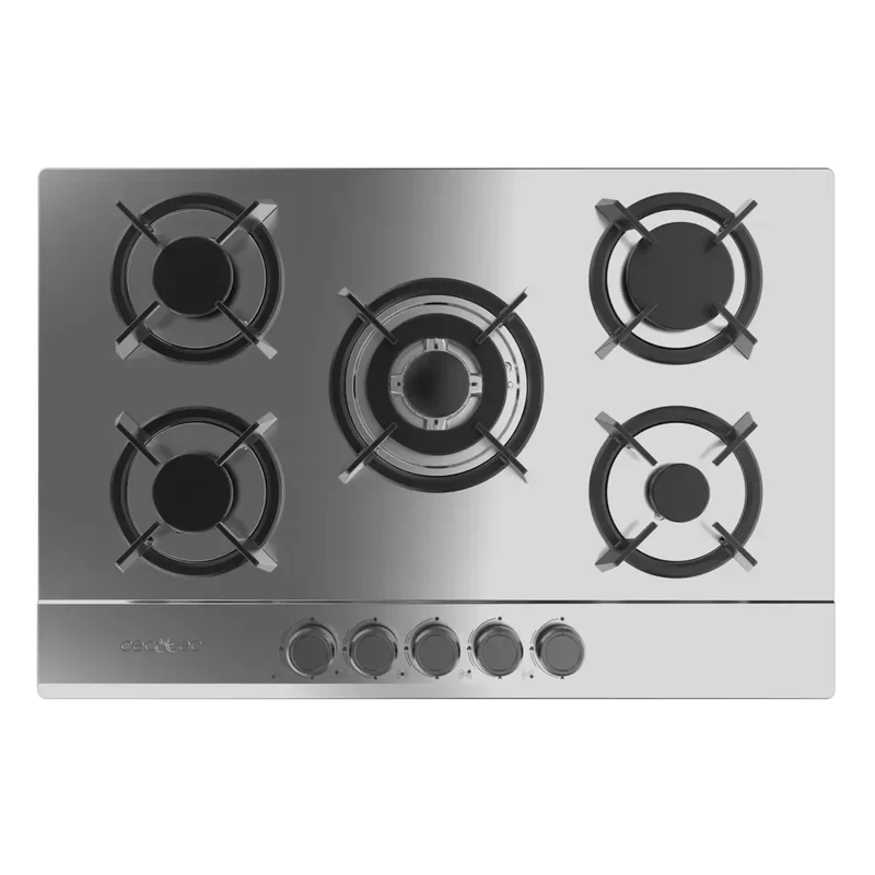 Placa de gas Bolero Squad G 5200S 5 fuegos acero inoxidable con quemador WOK triple corona y encendido eléctrico de Cecotec