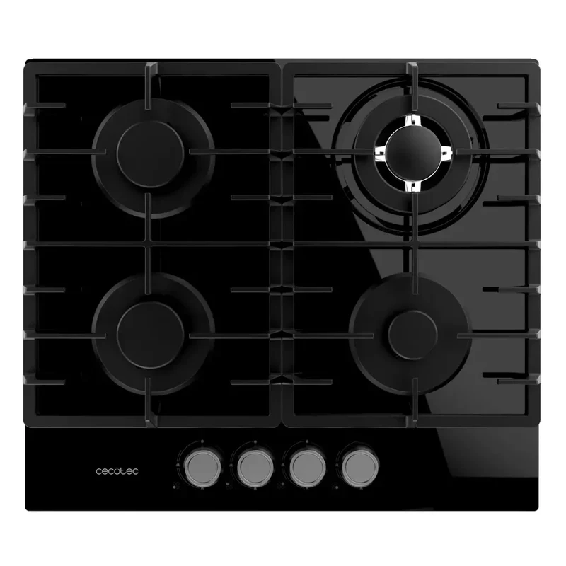 Placa de gas Bolero Squad G 4200F 4 fuegos cristal negro con WOK y seguridad para gas natural y butano de Cecotec