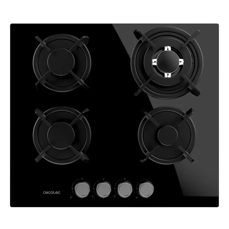 Placa de Gas Bolero Squad G 4200S 4 Fuegos Cristal Negro con WOK Triple Corona y Encendido Eléctrico de Cecotec