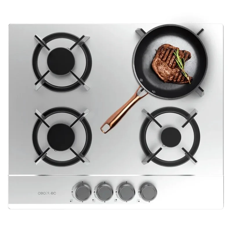 Placa de gas Inox Bolero Squad G 4200S 4 fuegos con quemador WOK triple corona y encendido eléctrico de Cecotec