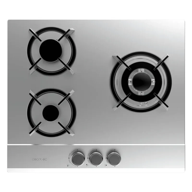 Placa de gas Bolero Squad G 3200S de acero inoxidable 3 fuegos con quemador WOK y encendido eléctrico inclusivo de Cecotec