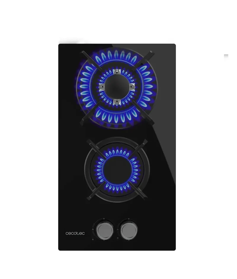 Placa de gas Bolero Squad G 2200S cristal negro 2 fuegos encendido eléctrico quemador WOK triple corona 5 25kW de Cecotec