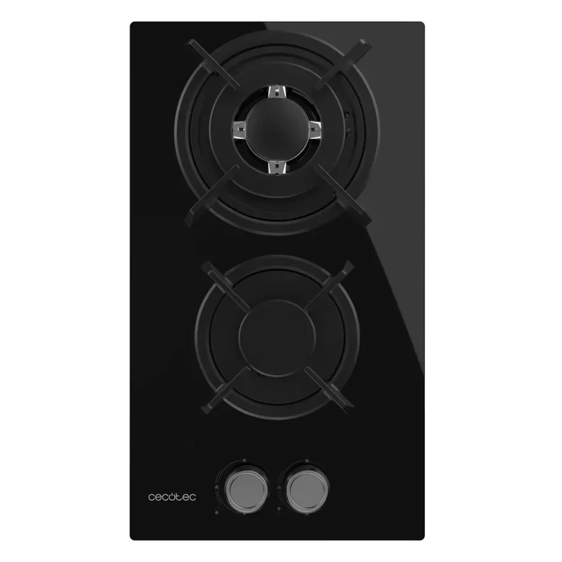 Placa de gas Bolero Squad G 2200S cristal negro 2 fuegos encendido eléctrico quemador WOK triple corona 5 25kW de Cecotec