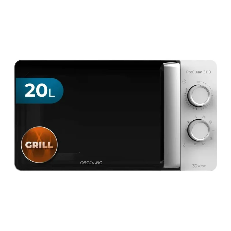 Microondas ProClean 3110 con Grill 700 W y 800 W 20 L Tecnología 3DWave y 6 Niveles de Potencia de Cecotec