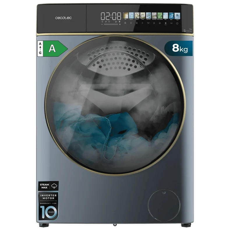 Lavadora Bolero DressCode 8900 Ice Blue 8kg 1400rpm Pantalla FullColor 11 programas y tecnología Inverter Plus de Cecotec