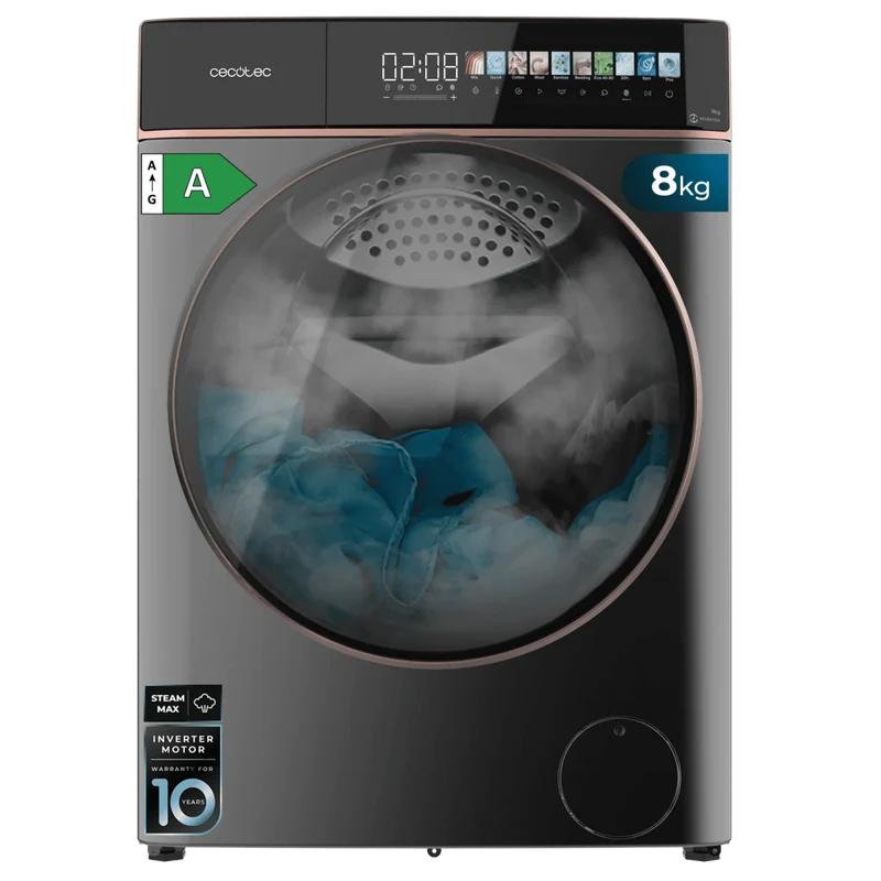 Lavadora Bolero DressCode 8900 Inverter 8kg 1400rpm Pantalla FullColor SteamMax Clase A Alta Eficiencia de Cecotec