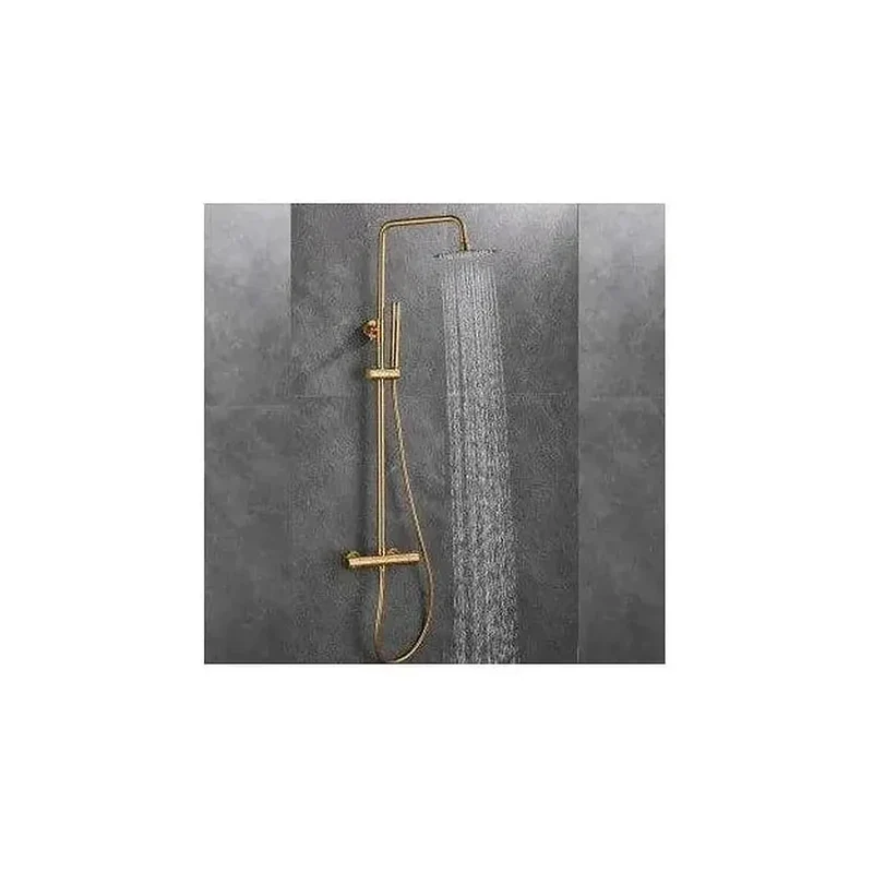 Columna de ducha termostática ajustable con rociador y alcachofa de mano en dorado cepillado Ebro de Valaz