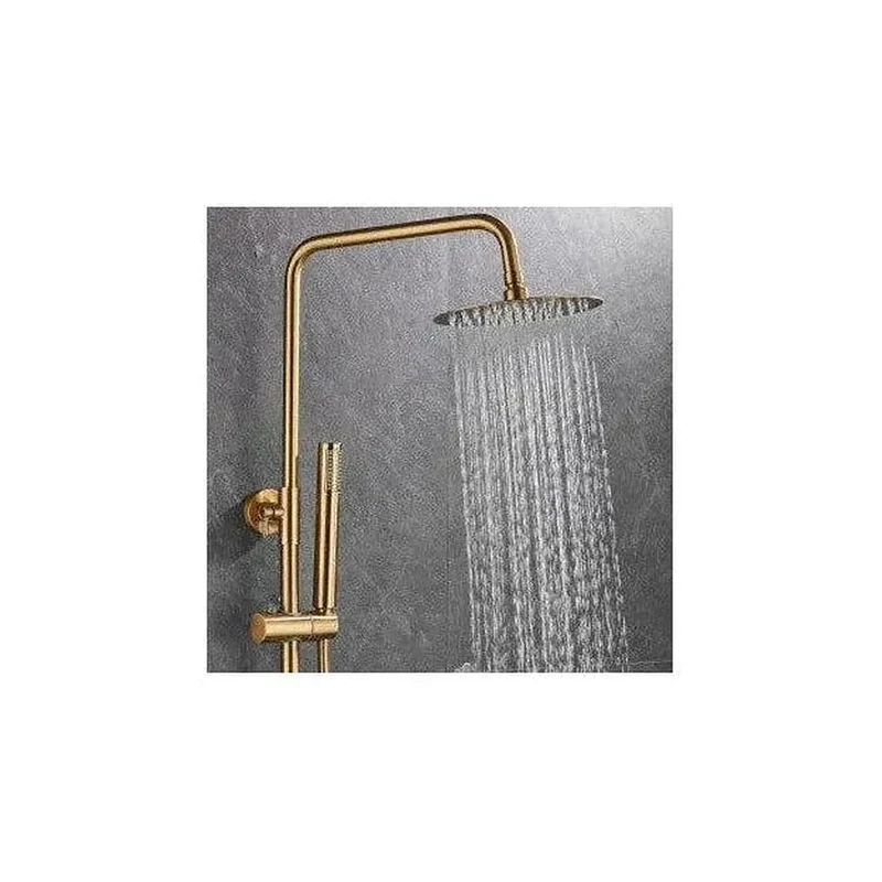 Columna de ducha termostática ajustable con rociador y alcachofa de mano en dorado cepillado Ebro de Valaz