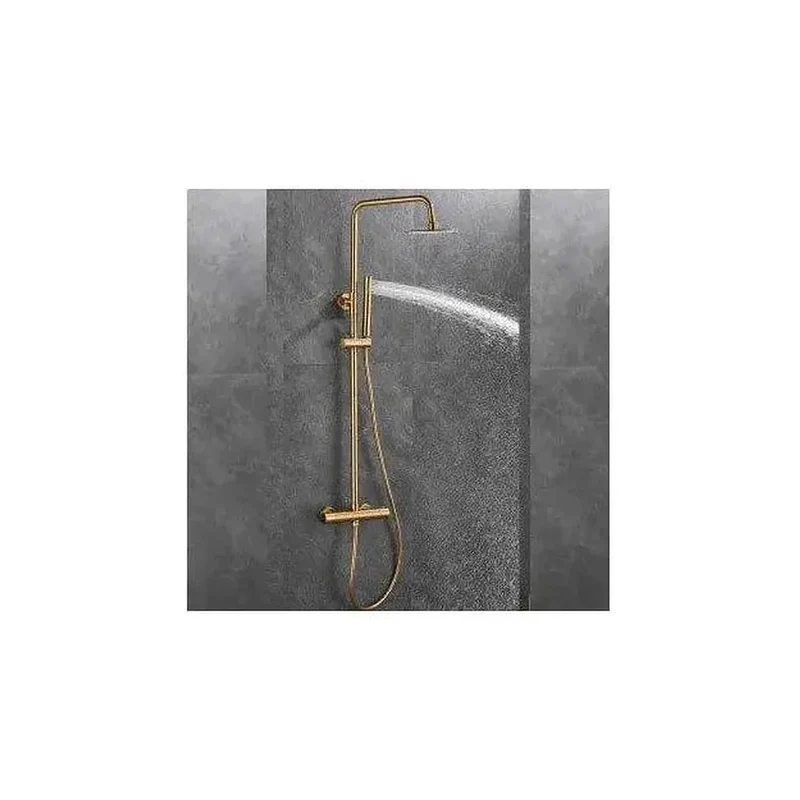 Columna de ducha termostática ajustable con rociador y alcachofa de mano en dorado cepillado Ebro de Valaz