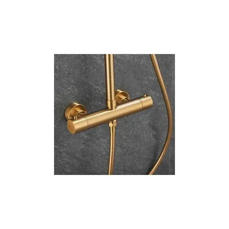 Columna de ducha termostática ajustable con rociador y alcachofa de mano en dorado cepillado Ebro de Valaz