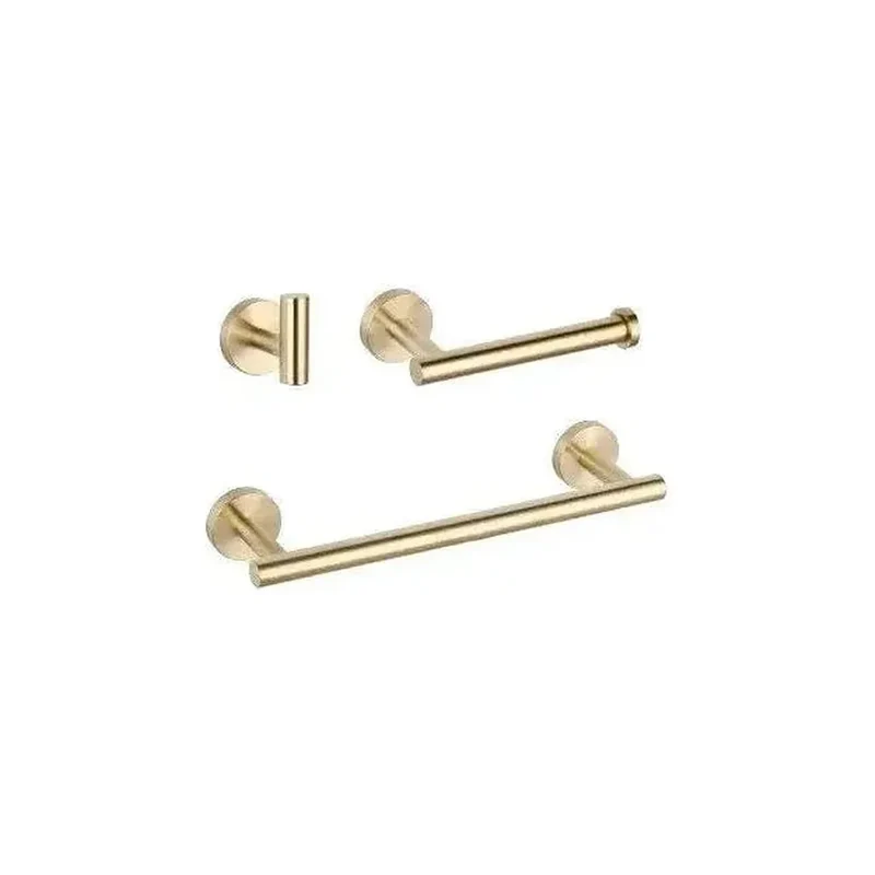 Set de Baño Valaz Acero Inoxidable Dorado Cepillado con Toallero y Portarrollos