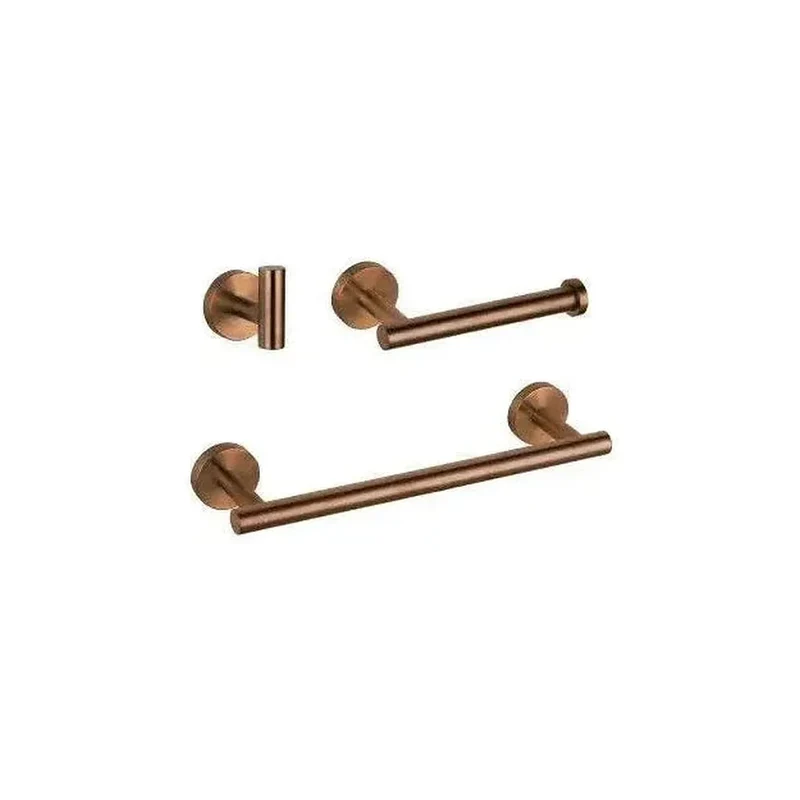 Set de Baño Valaz en Acero Inoxidable Oro Rosa Cepillado con Toallero y Portarrollos