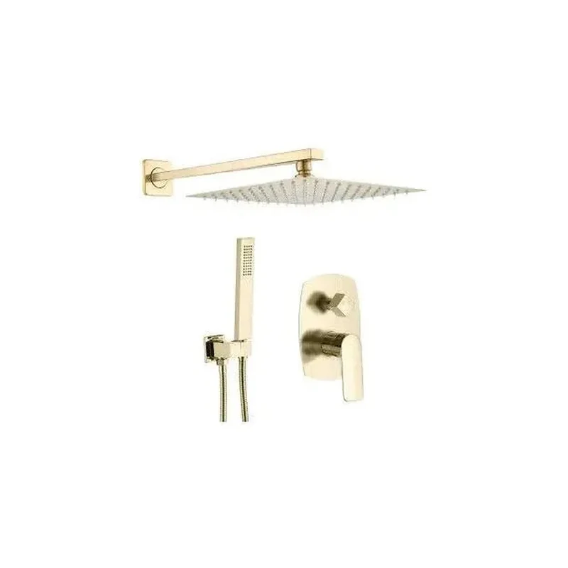 Conjunto de ducha empotrada a pared en acero inoxidable, latón y PVC oro mate Esla de Valaz