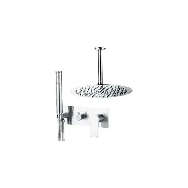 Conjunto de ducha empotrado a techo monomando redondo con embellecedor rectangular en cromado Sil de Valaz