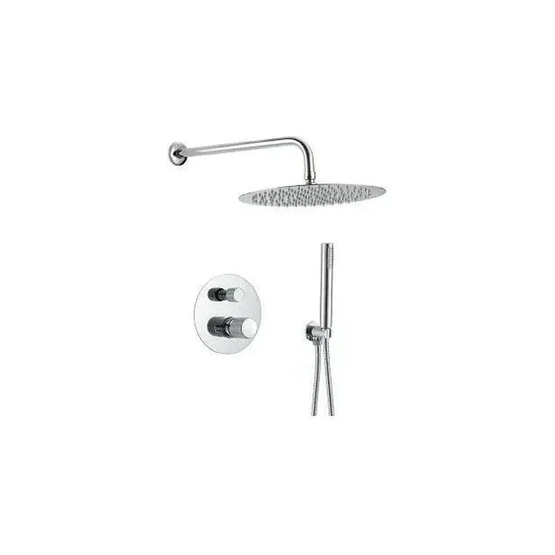 Kit de ducha empotrada a pared con rociador redondo monomando en cromado Besaya de Valaz