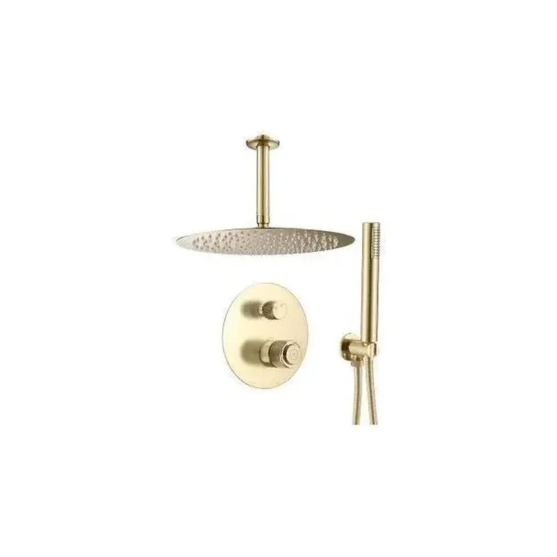 Kit de ducha empotrada a techo con botones clic-clac en dorado cepillado Andarax de Valaz
