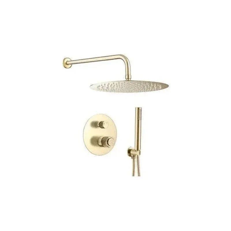 Kit de ducha empotrada redonda con botones clic-clac en dorado cepillado Andarax de Valaz