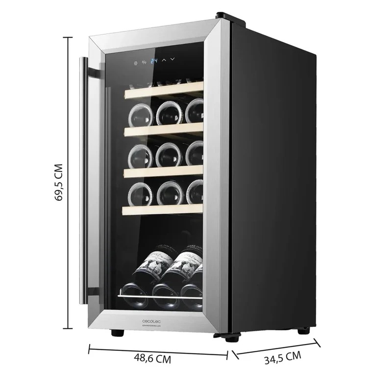 Vinoteca Inoxidable de 15 Botellas con Control Táctil y Enfriamiento Silencioso de Cecotec