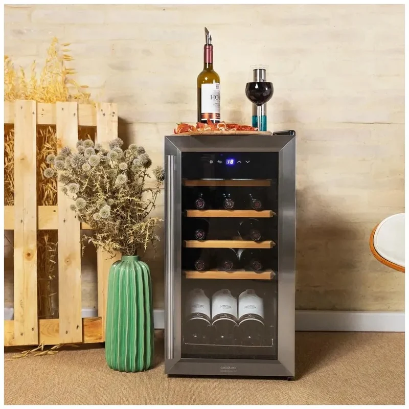 Vinoteca Inoxidable de 15 Botellas con Control Táctil y Enfriamiento Silencioso de Cecotec
