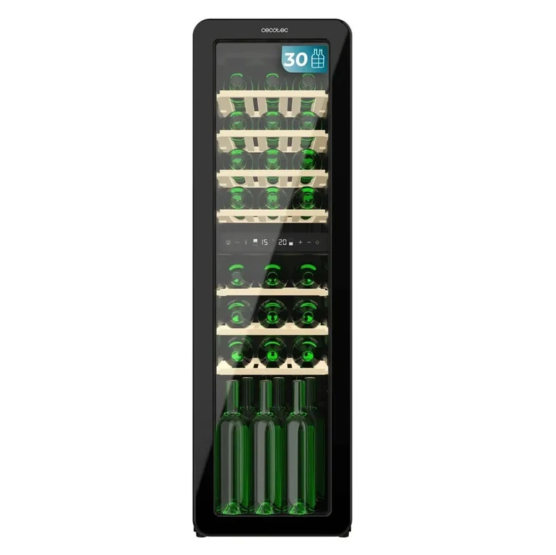 Vinoteca Retro Negra con Doble Zona de Temperatura y Tecnología NoFrost para 30 Botellas de Cecotec