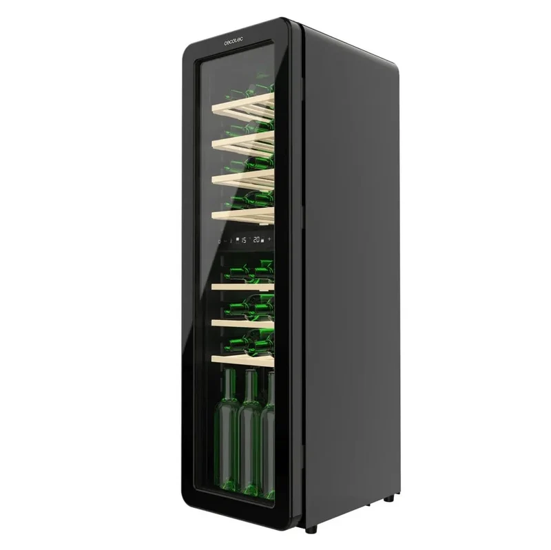 Vinoteca Retro Negra con Doble Zona de Temperatura y Tecnología NoFrost para 30 Botellas de Cecotec