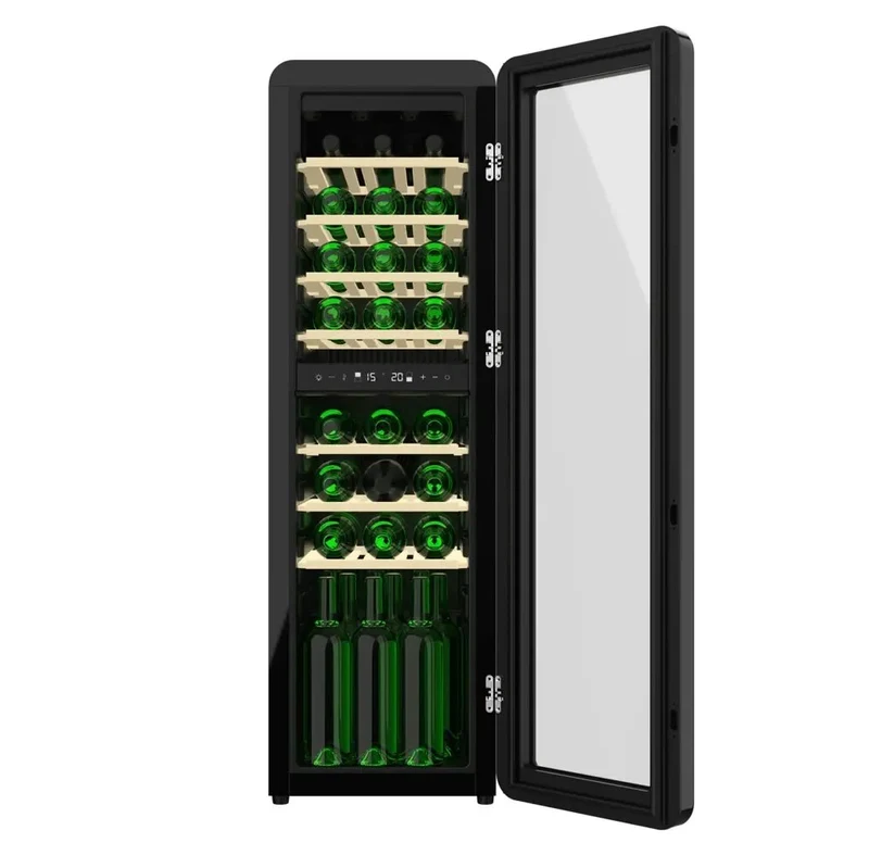 Vinoteca Retro Negra con Doble Zona de Temperatura y Tecnología NoFrost para 30 Botellas de Cecotec