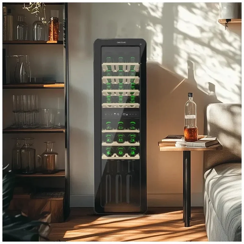 Vinoteca Retro Negra con Doble Zona de Temperatura y Tecnología NoFrost para 30 Botellas de Cecotec
