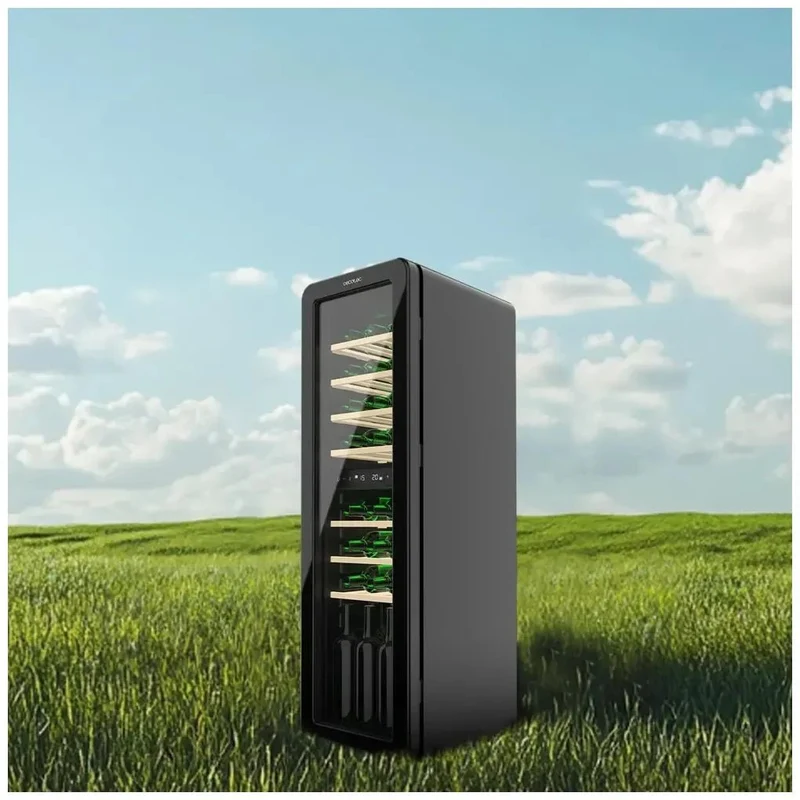 Vinoteca Retro Negra con Doble Zona de Temperatura y Tecnología NoFrost para 30 Botellas de Cecotec