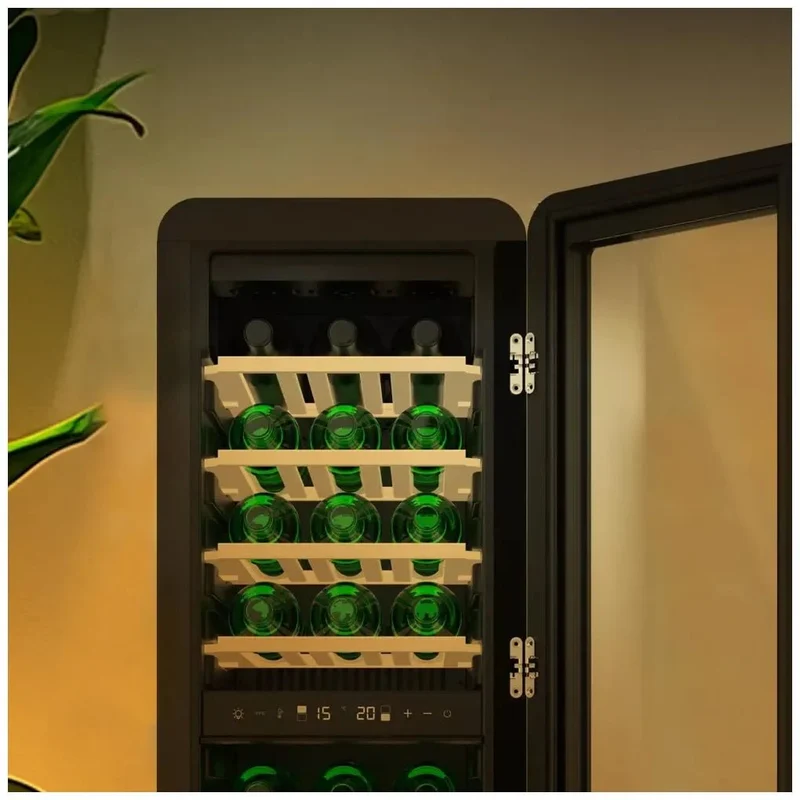 Vinoteca Retro Negra con Doble Zona de Temperatura y Tecnología NoFrost para 30 Botellas de Cecotec