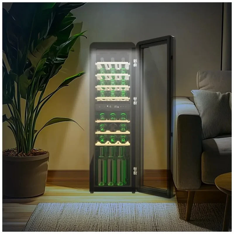 Vinoteca Retro Negra con Doble Zona de Temperatura y Tecnología NoFrost para 30 Botellas de Cecotec