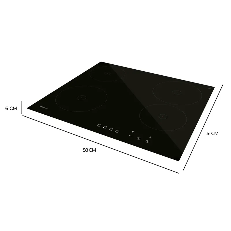 Placa Vitrocerámica 4 Fuegos: Potencia 6000W, Seguridad Infantil y Control Táctil de Cecotec