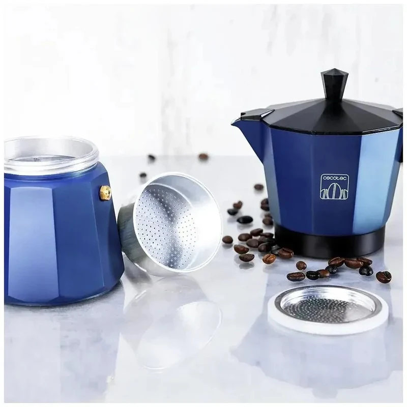 Cafetera Italiana Azul para 9 Tazas, Compatible con Todas las Cocinas y Fácil Limpieza de Cecotec