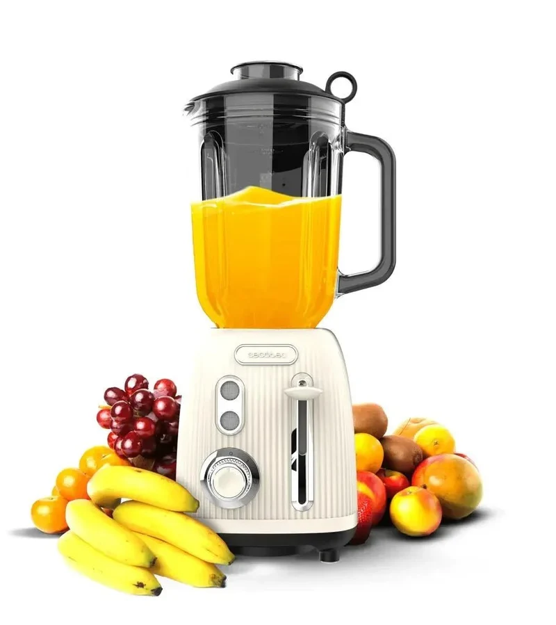 Batidora Retro 1200W con Cuchillas de Titanio y Jarra de Cristal 1.5L de Cecotec
