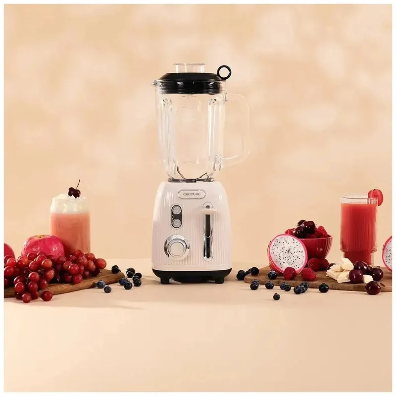 Batidora Retro 1200W con Cuchillas de Titanio y Jarra de Cristal 1.5L de Cecotec