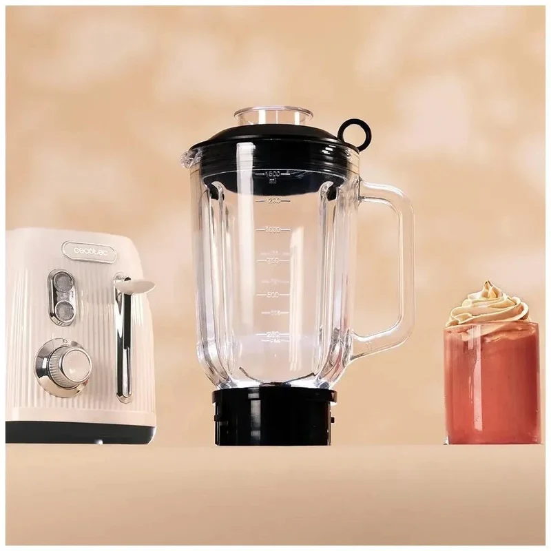 Batidora Retro 1200W con Cuchillas de Titanio y Jarra de Cristal 1.5L de Cecotec
