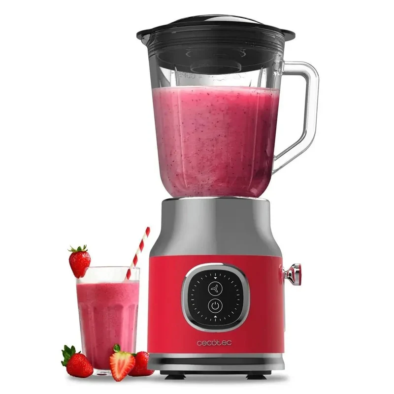 Batidora RetroTwist Red: Potencia 800W, Cuchillas Titanio, Jarra 1L de Cecotec