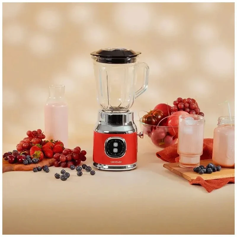 Batidora RetroTwist Red: Potencia 800W, Cuchillas Titanio, Jarra 1L de Cecotec