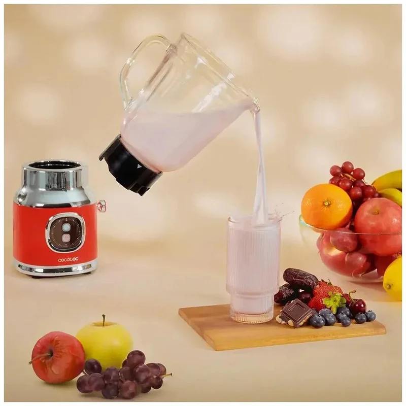 Batidora RetroTwist Red: Potencia 800W, Cuchillas Titanio, Jarra 1L de Cecotec
