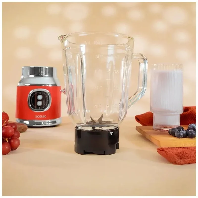 Batidora RetroTwist Red: Potencia 800W, Cuchillas Titanio, Jarra 1L de Cecotec
