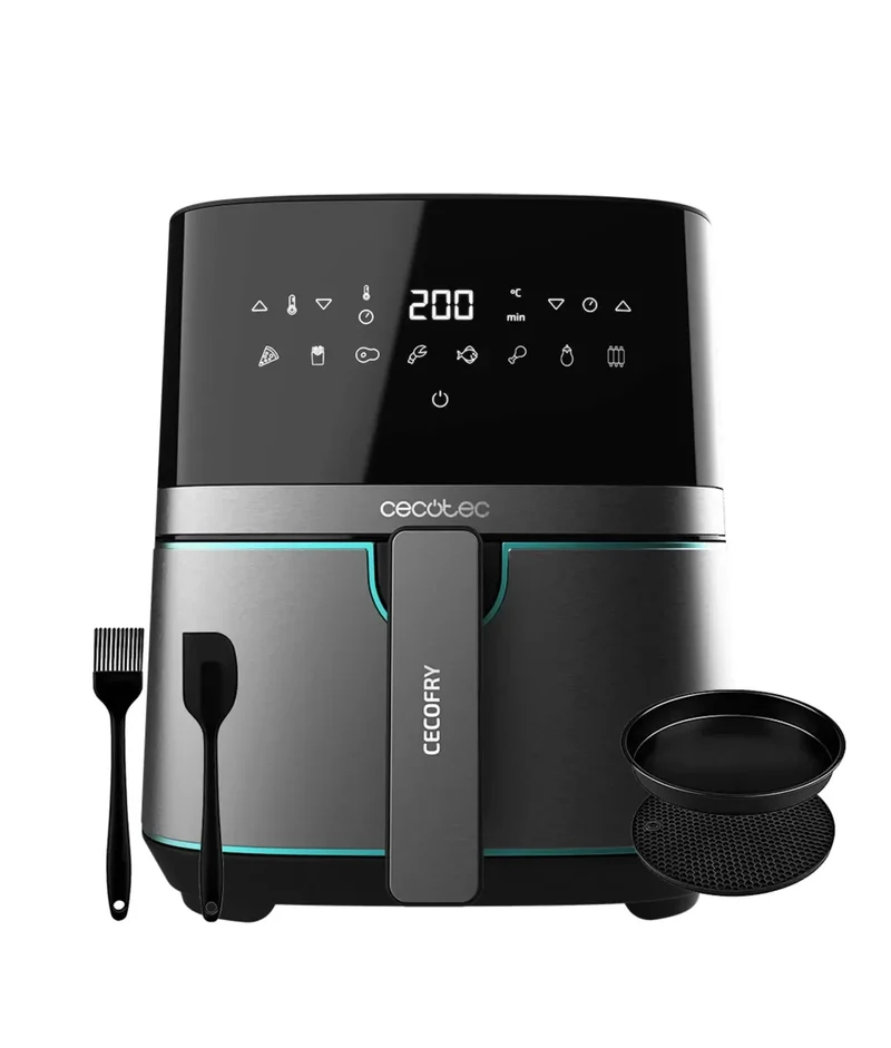 Freidora de Aire 5,5L Inoxidable con Accesorios y 8 Modos de Cocción Saludable de Cecotec