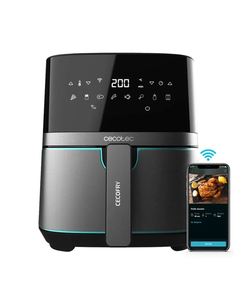 Freidora de Aire Inoxidable 5.5L con Conectividad APP para Cocina Saludable de Cecotec