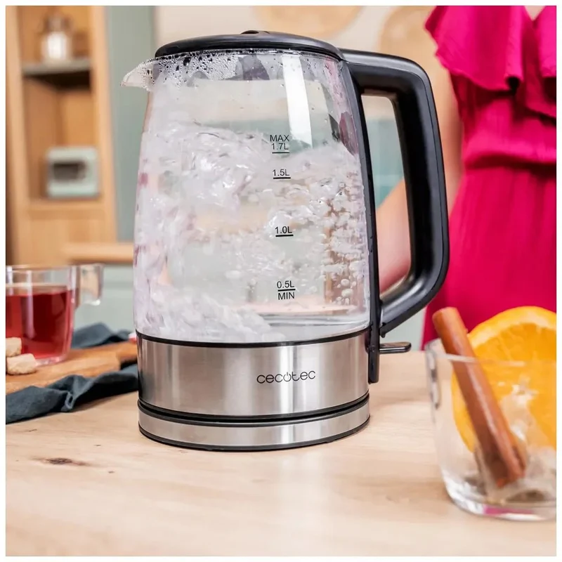 Hervidor de Agua Rápido y Seguro de 1,7L con Vidrio de Borosilicato y Luz LED de Cecotec