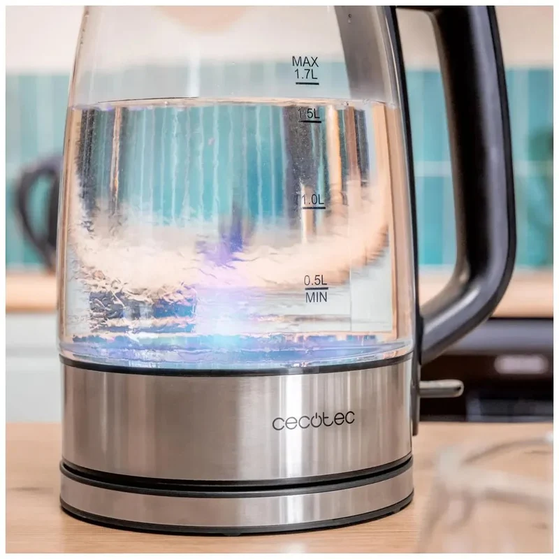 Hervidor de Agua Rápido y Seguro de 1,7L con Vidrio de Borosilicato y Luz LED de Cecotec