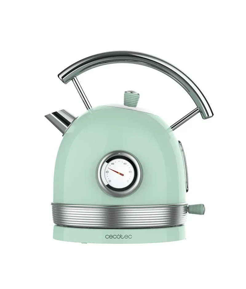Hervidor Eléctrico Vintage 1.8L, 2200W, Verde con Medidor de Temperatura de Cecotec