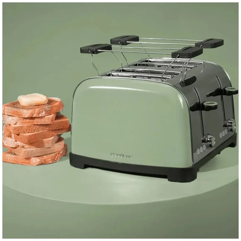 Tostadora de Acero Inoxidable 1700W con 4 Ranuras y Funciones Innovadoras de Cecotec