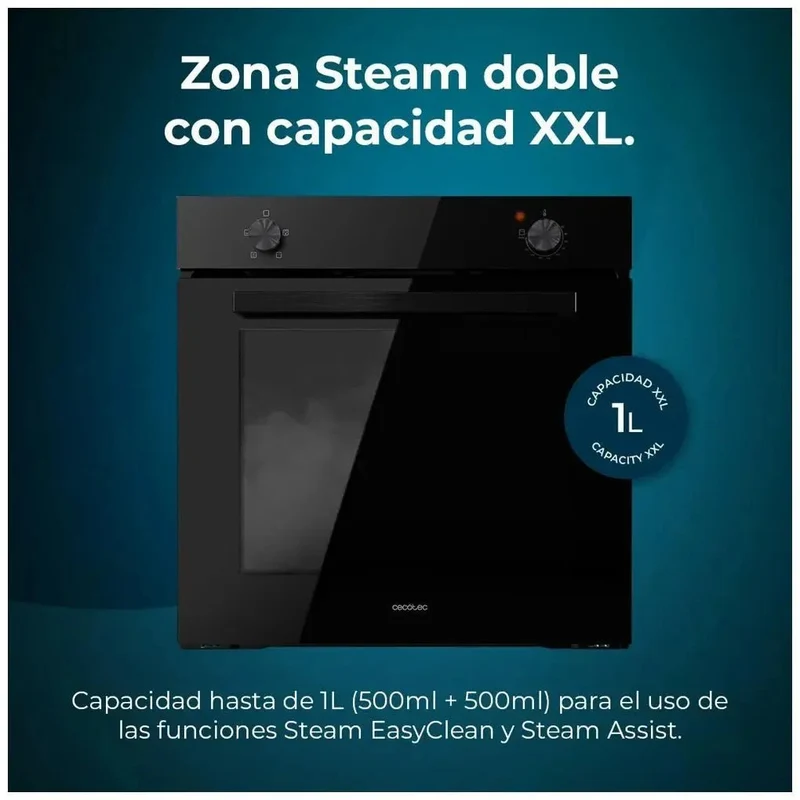 Horno Integrable 77L con Vapor y Eficiencia Energética A para Cocinar Fácilmente de Cecotec