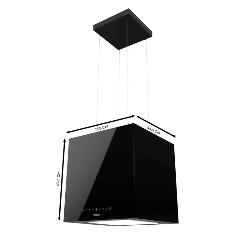 Campana Extractora Cuadrada 44cm Vidrio Negro A++ con Control por Gestos y LED de Cecotec