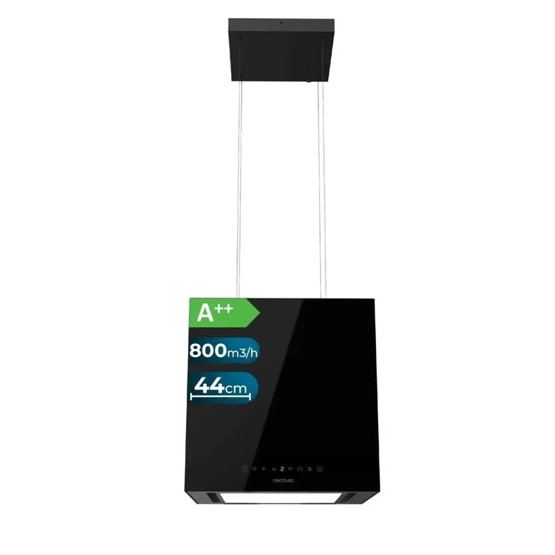 Campana Extractora Cuadrada 44cm Vidrio Negro A++ con Control por Gestos y LED de Cecotec