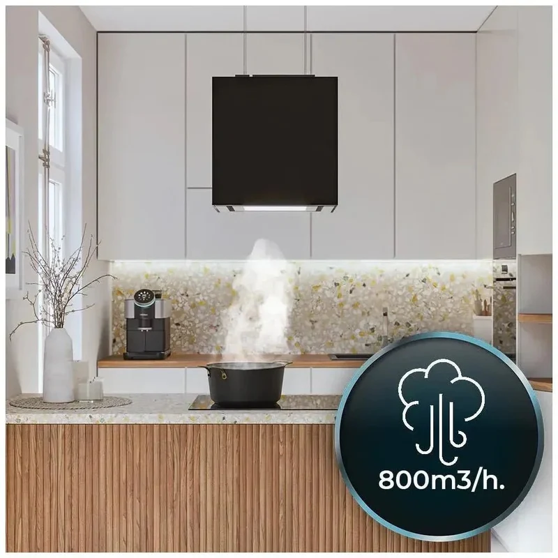 Campana Extractora Cuadrada 44cm Vidrio Negro A++ con Control por Gestos y LED de Cecotec