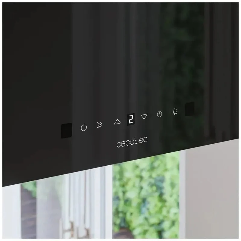 Campana Extractora Cuadrada 44cm Vidrio Negro A++ con Control por Gestos y LED de Cecotec